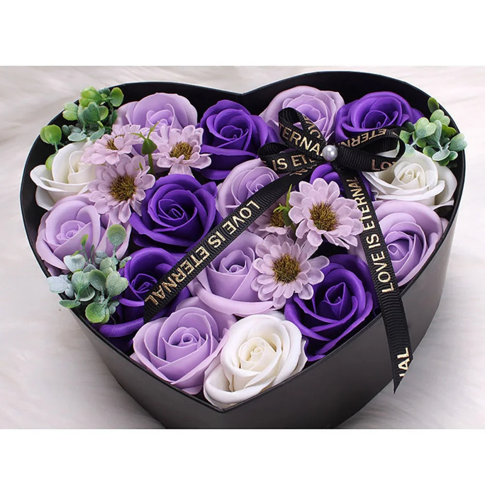 13Pcs Heart Shape Rose Gift Box Artificial Eternal Rose Bouquet