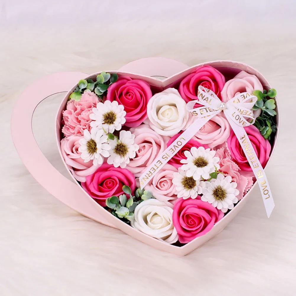 13Pcs Heart Shape Rose Gift Box Artificial Eternal Rose Bouquet