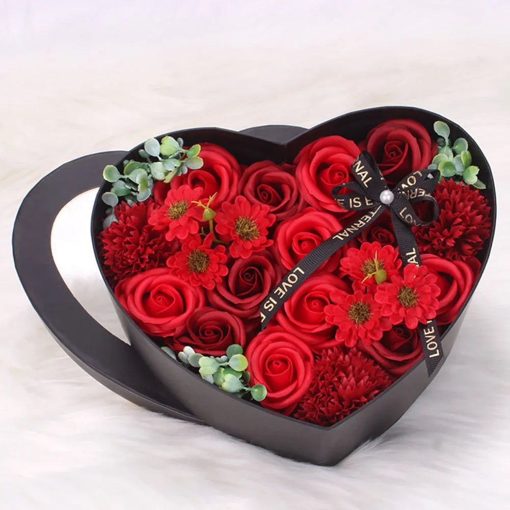 13Pcs Heart Shape Rose Gift Box Artificial Eternal Rose Bouquet