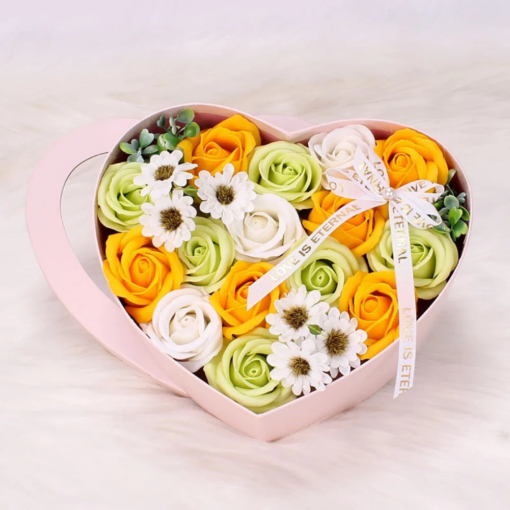 13Pcs Heart Shape Rose Gift Box Artificial Eternal Rose Bouquet