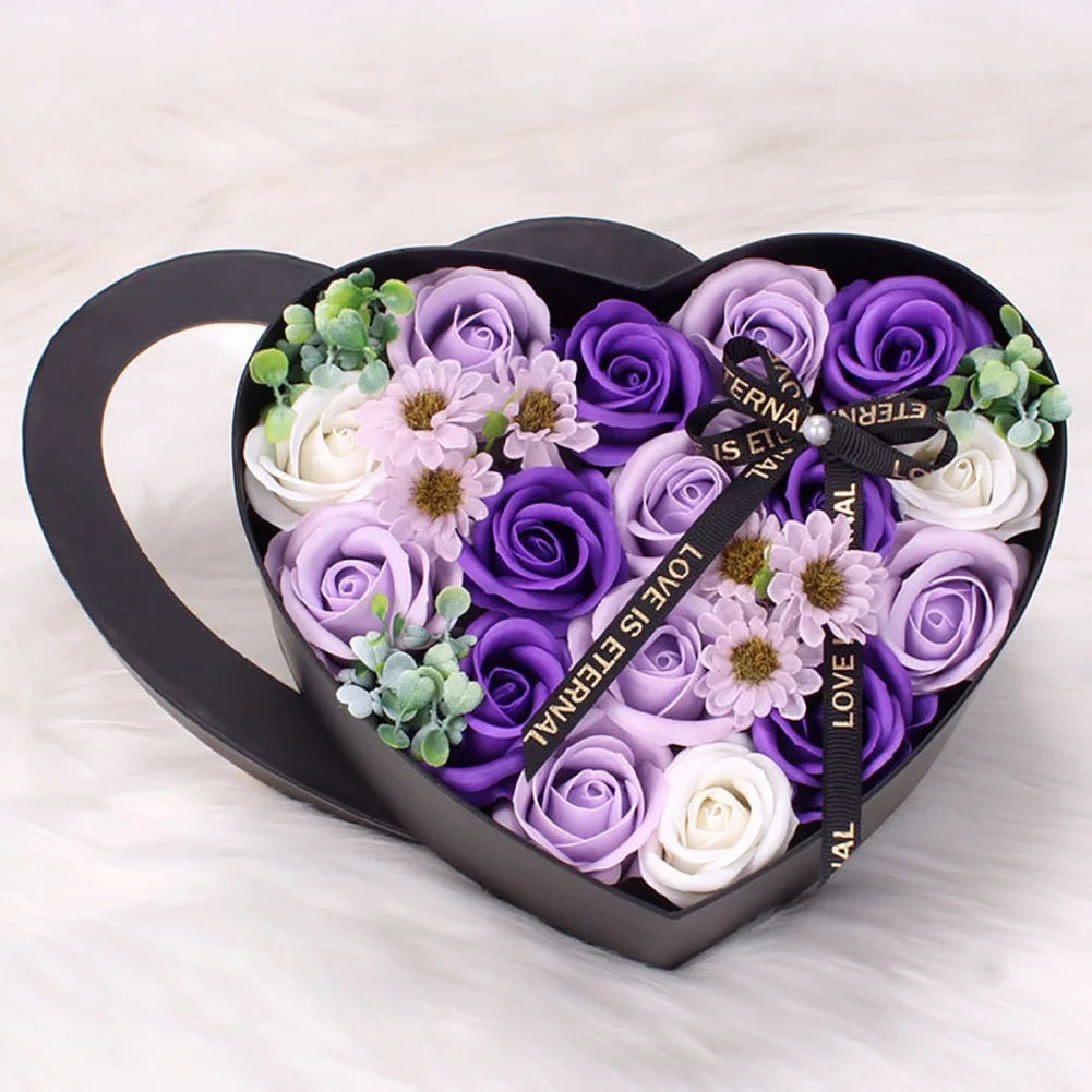 13Pcs Heart Shape Rose Gift Box Artificial Eternal Rose Bouquet