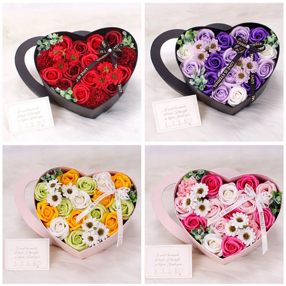 13Pcs Heart Shape Rose Gift Box Artificial Eternal Rose Bouquet